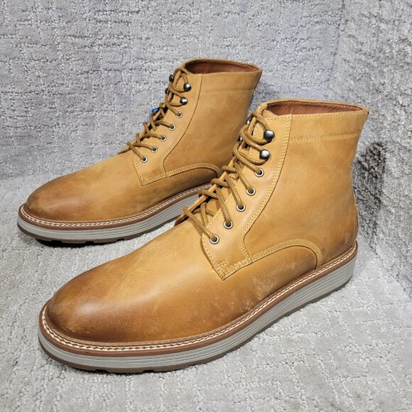 Johnston & Murphy Upton Lug Plain Toe Size US10 Light Tan Oiled Full Grain Boots - Picture 4 of 11